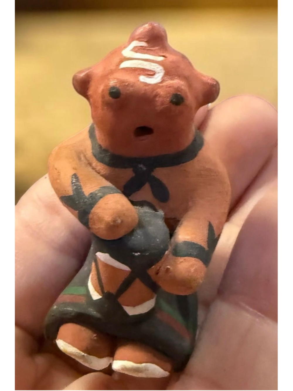 Vintage Handmade Mudhead (Koyemsi) Pottery Whistle Figurine Signed Artist Mark |